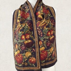 Vintage Talbots Silk Scarf Autumn Harvest fruit & veggies print